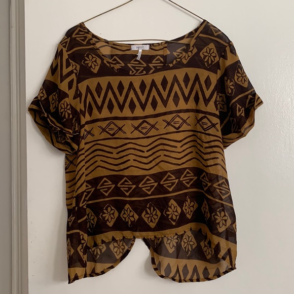 Boho Print Open Back Sheer Top - Picture 1 of 4